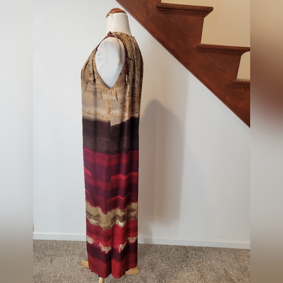 MaxMara Abstract Print Halter Neck Maxi Dress Burgundy Size 6 - Picture 3 of 4